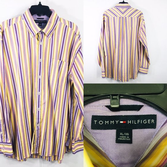 Tommy Hilfiger XL Button Down Shirt Yellow Striped - Picture 1 of 11